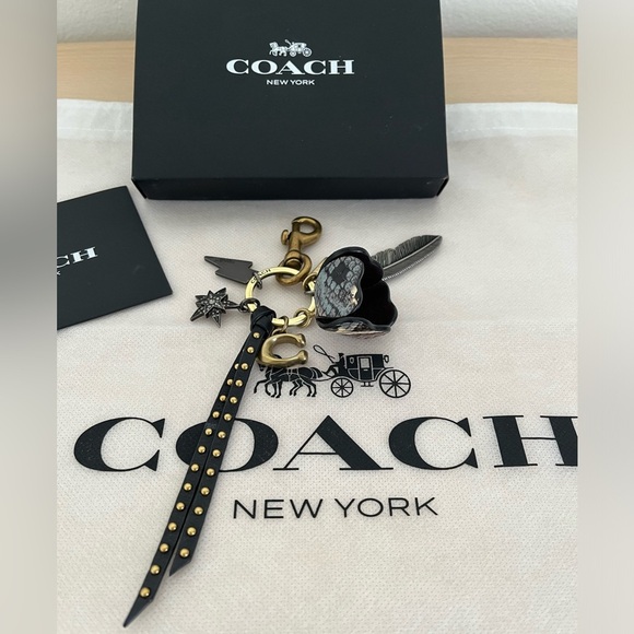 Auth Coach Tea Rose, Lightening Bolt, Studded star Multi Charm bag key fob charm - Picture 3 of 17